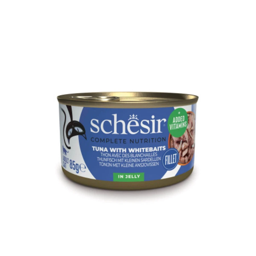 SCHESIR Complete Nutrition, Tonno e Acciughe, cibo umido per gatti in scatola, (in aspic), 85g