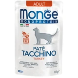 MONGE Monoprotein, Turkey, sachet, single protein, grain-free wet cat food, (pate), 85g