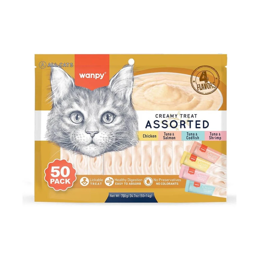 WANPY Creamy Treat Assorted, Kurczak i Tuńczyk, torebka z nagrodą dla kota, (przecier), 350g: ceny i cechy