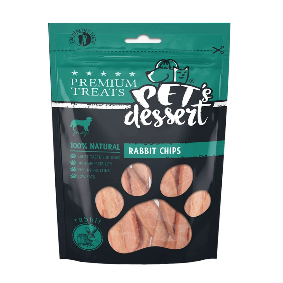 PET'S DESSERT Chips, XS-XL, Konijn, zakje graanvrije beloning, honden, 80g
