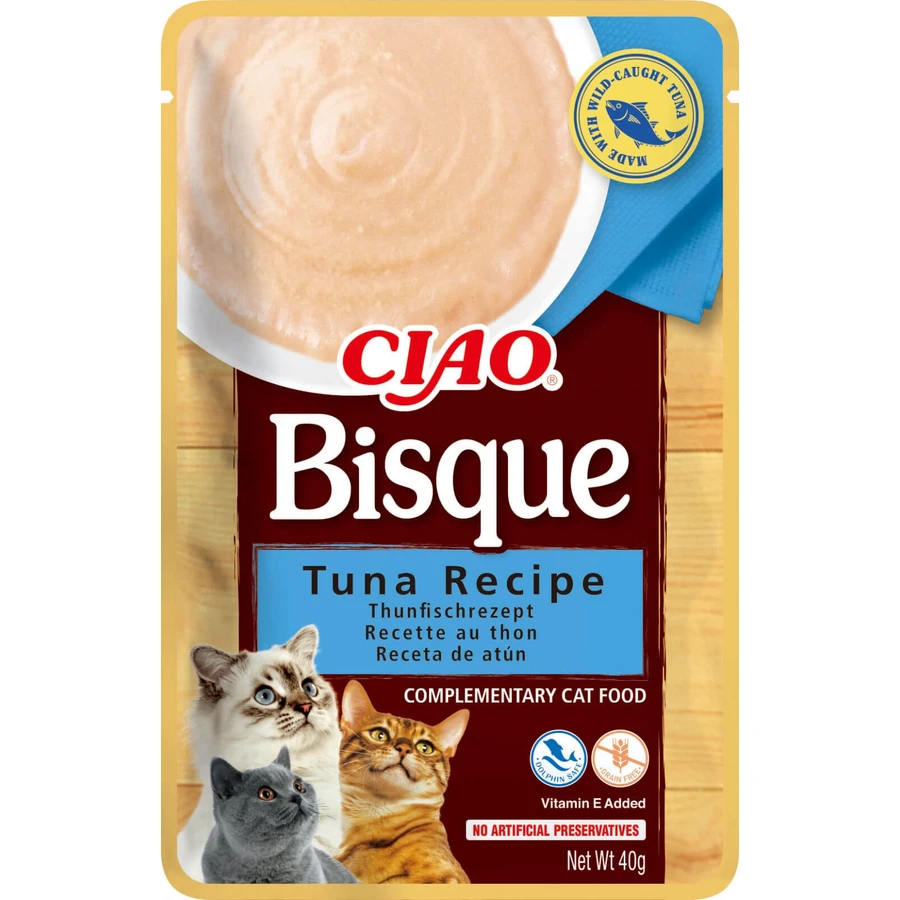 INABA Ciao Bisque, Thon, sachet de nourriture humide sans céréales pour chats, (purée), 40g