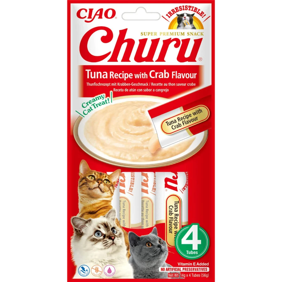 INABA Churu, Thunfisch und Krabben, Beutel, getreidefreie Belohnung Rohr Katzen, (Püree), 56g