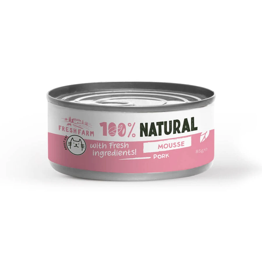 FRESH FARM Mousse, Varkensvlees, graanvrij natvoer in blik, (pate), 85g