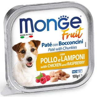 MONGE Fruit, XS-XL, Kurczak i Malina, bezzbożowa mokra karma dla psów, (we własnym soku), 100g
