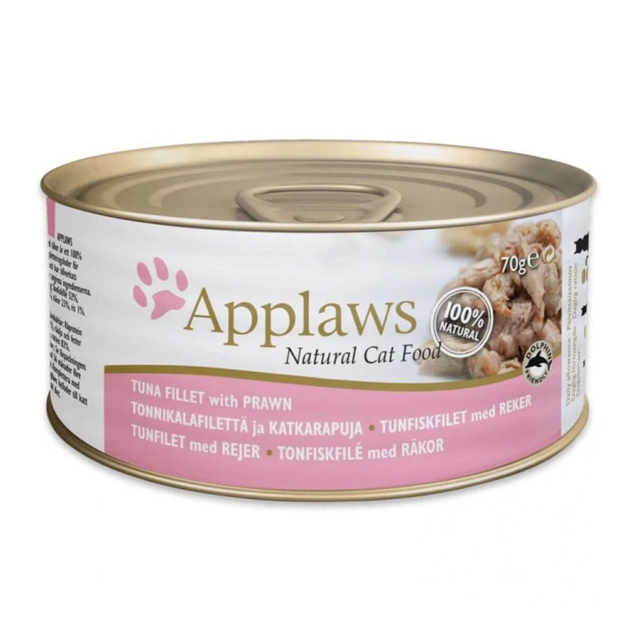 APPLAWS, Thunfischfilet und Shrimps, Katzennassfutter in Dosen, (in Suppe), 156g
