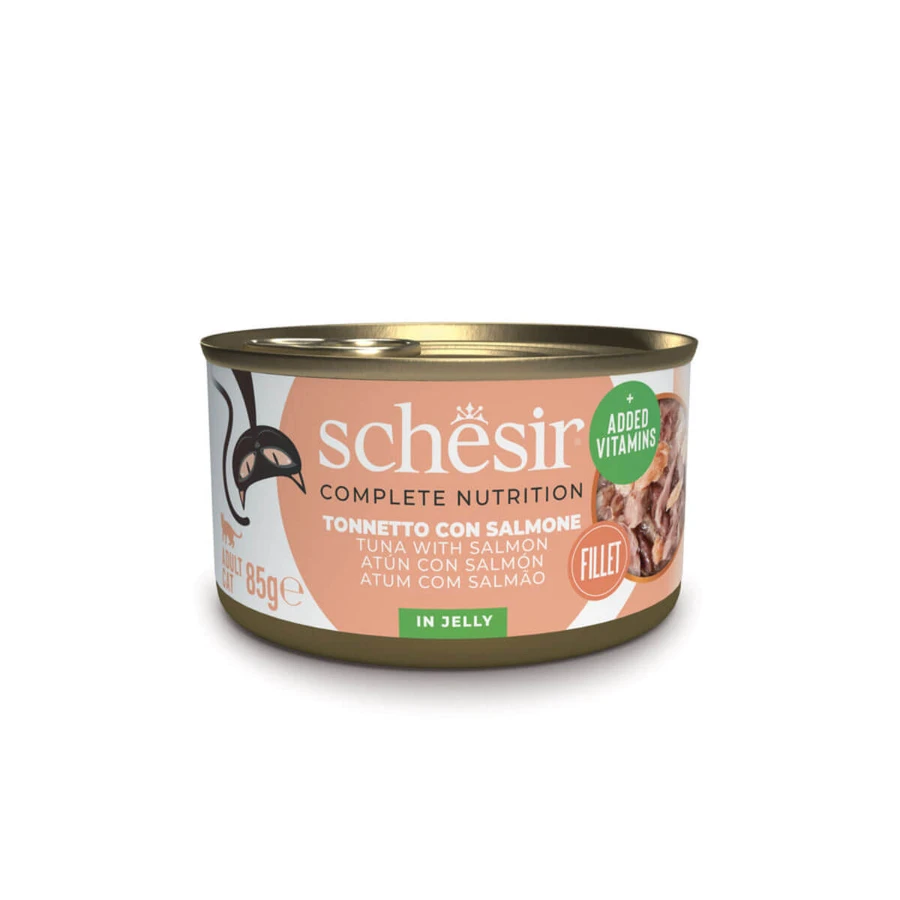 SCHESIR Complete Nutrition, Tuna and Salmon, canned wet cat food, (in aspic), 85g