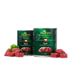 NUEVO, XS-XL, Manzo, cibo umido in scatola senza cereali per cani, (paté), 400g