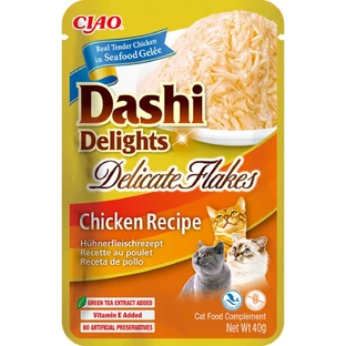 INABA Churu Dashi Delights Delicate Flakes, Pui, plic hrană umedă fără cereale pisici, (topping), 40g