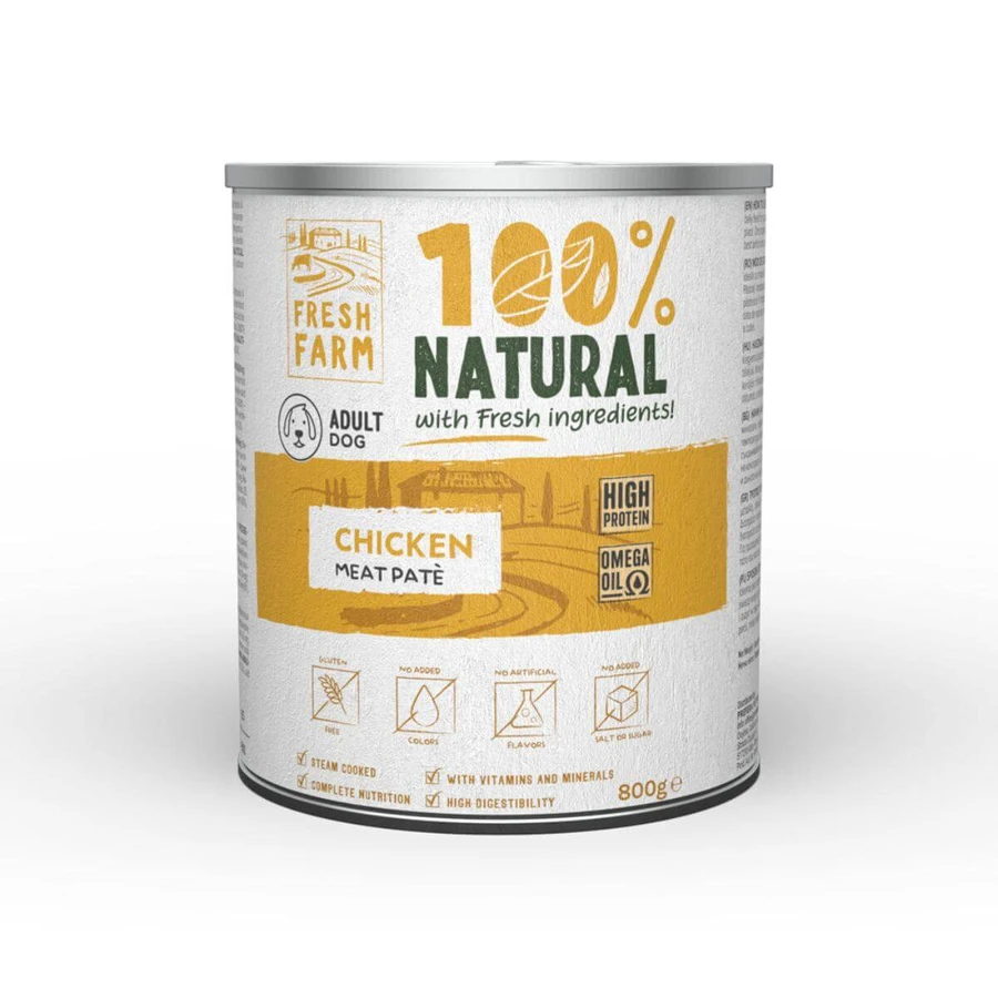 FRESH FARM Smooth, XS-XL, Kip, vochtig hondenvoer in blik, (pate), 800g