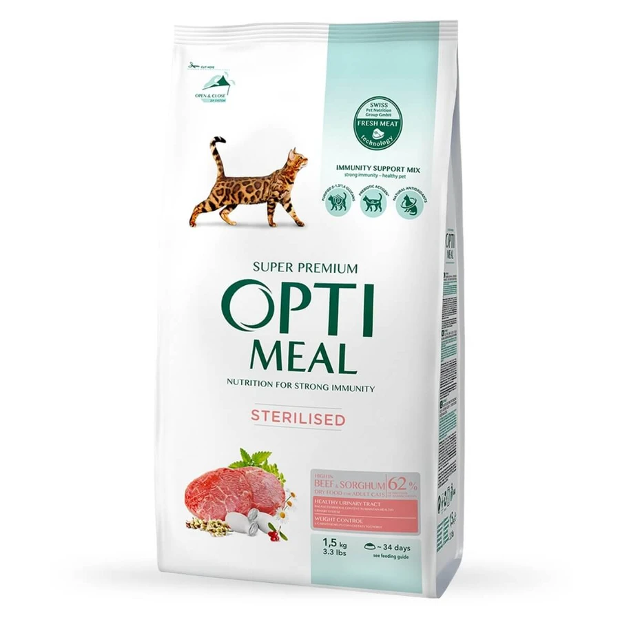 OPTIMEAL Sterilised, Vită, hrană uscată pisici sterilizate, 1.5kg