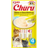 INABA Churu Churu Huhn, Käse und Rind, Tütchen, getreidefreie Belohnungsröhre für Katzen, (Püree), 56g