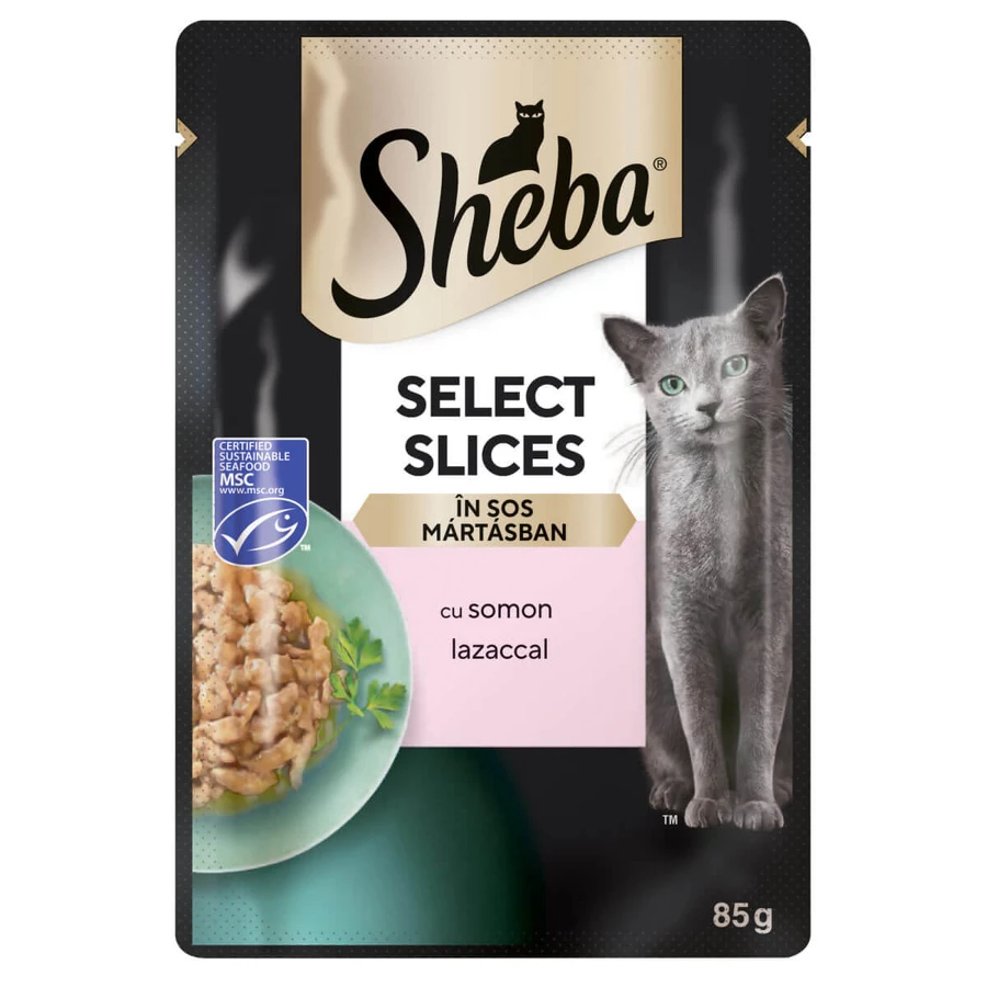 SHEBA Select Slices, Zalm, zakje nat kattenvoer, (in saus), 85g