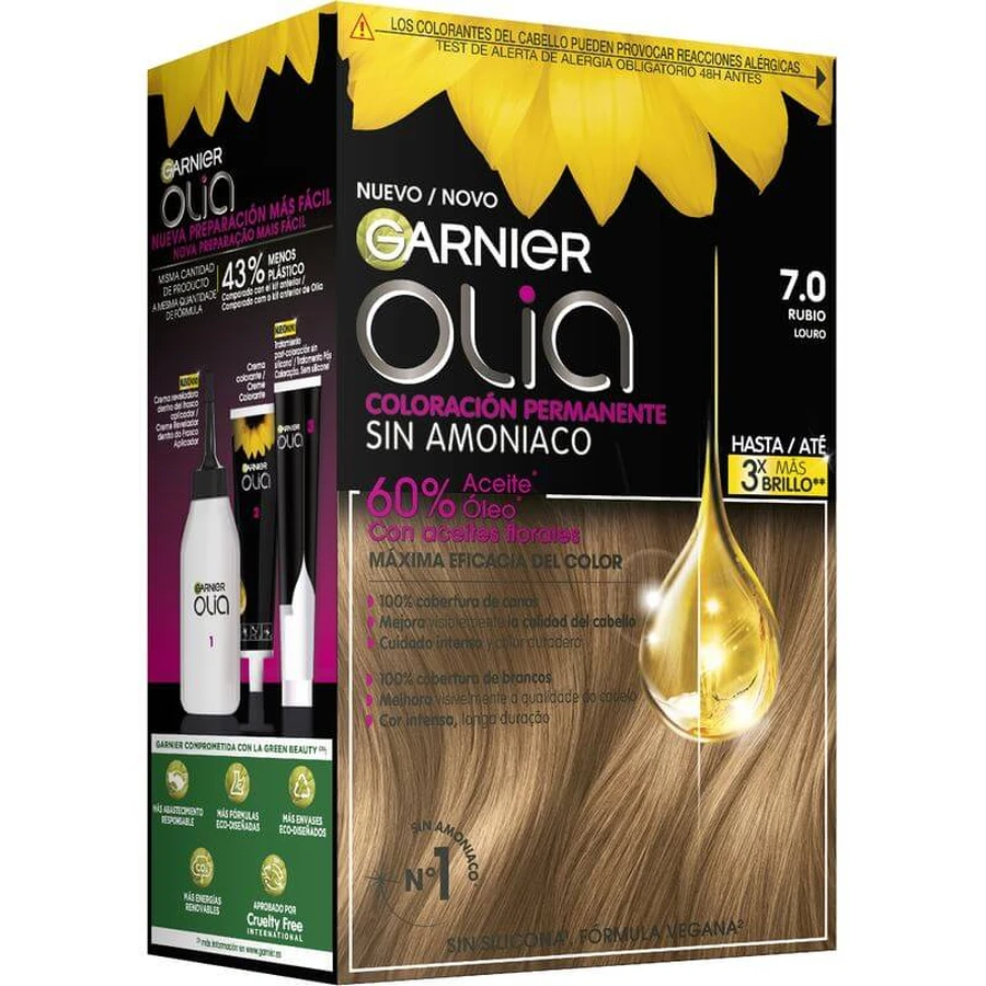 Garnier Olia Dauerhafte Färbung ohne Ammoniak für einen angenehmen Geruch mit natürlichen Blumenölen - Blond 7.0