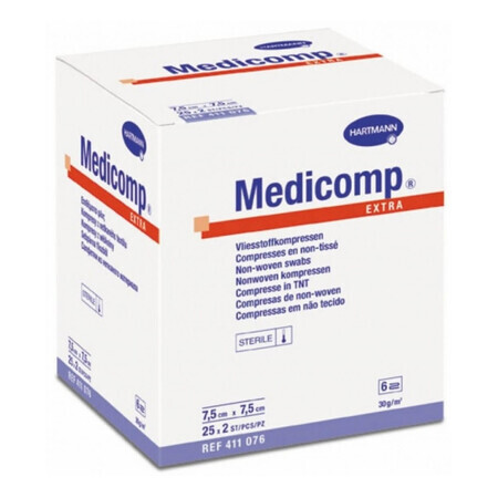 Comprese sterile Medicomp Extra, 7,5 x 7,5 cm, 25 bucăți, Hartmann