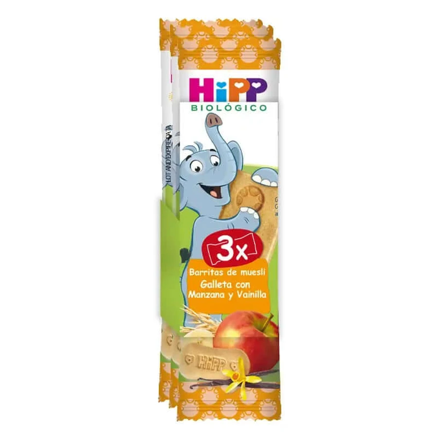 Hipp Organic Muesli Bars Apple & Vanilla Biscuit, pachet 3x20 grame