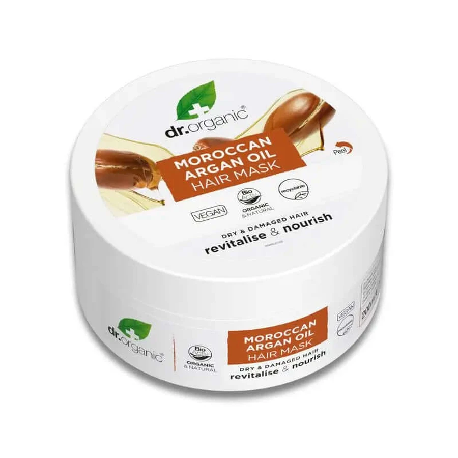 Maschera per capelli all'olio di argan Dr.Organic per capelli secchi o danneggiati, 200 ml