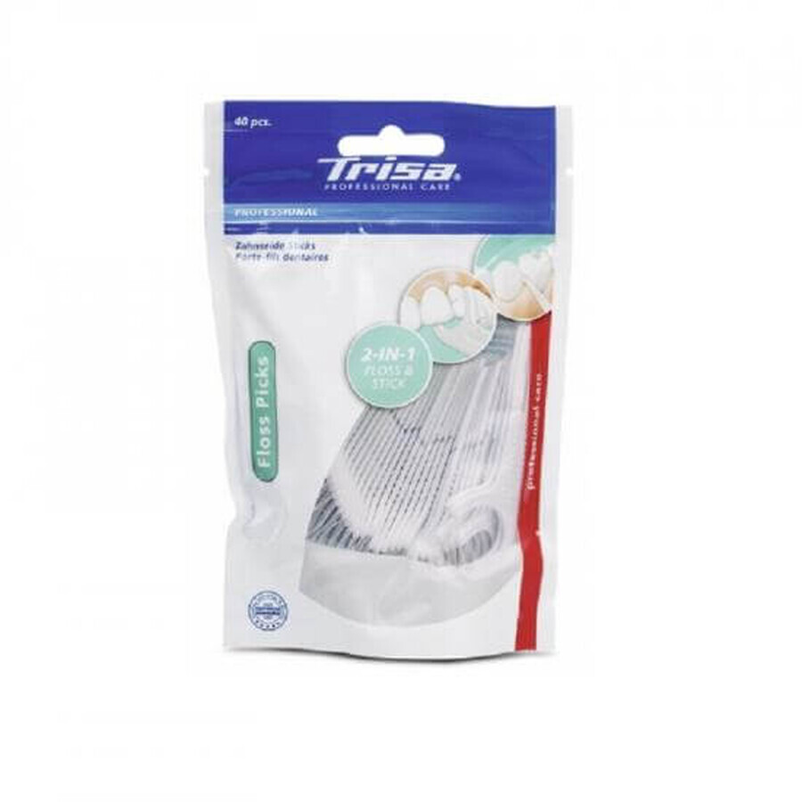 Seda dental con palillo, 40 pzs, Trisa