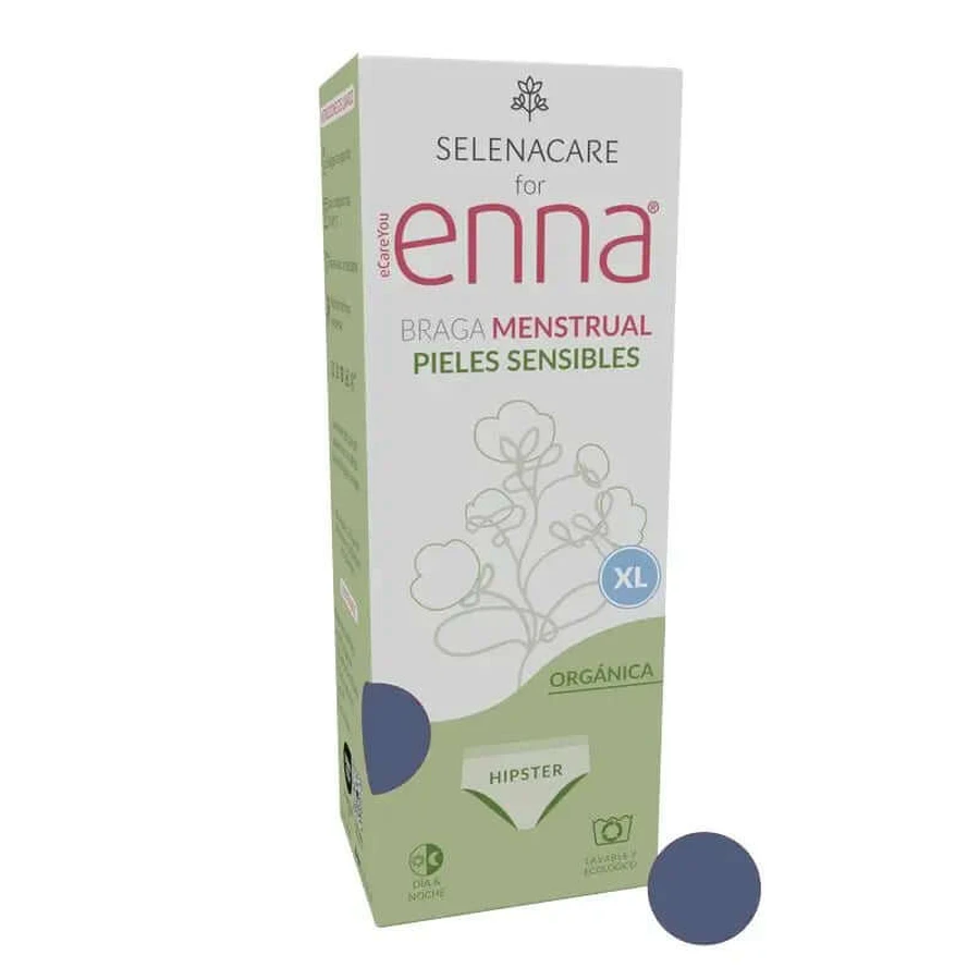 Enna Menstrual Panty Gynecological Organic Hipster - Medium Flow, Size XL, Color Blue / Gray