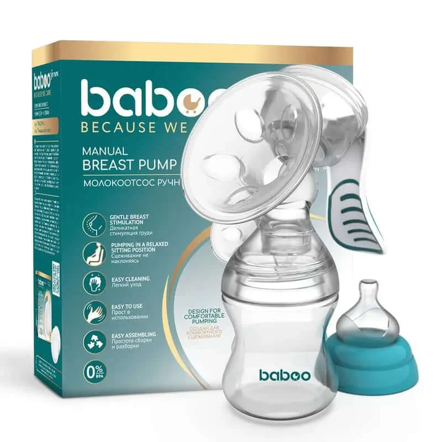 Tire-lait manuel Baboo avec 4 niveaux de succion Transparent / Turquoise