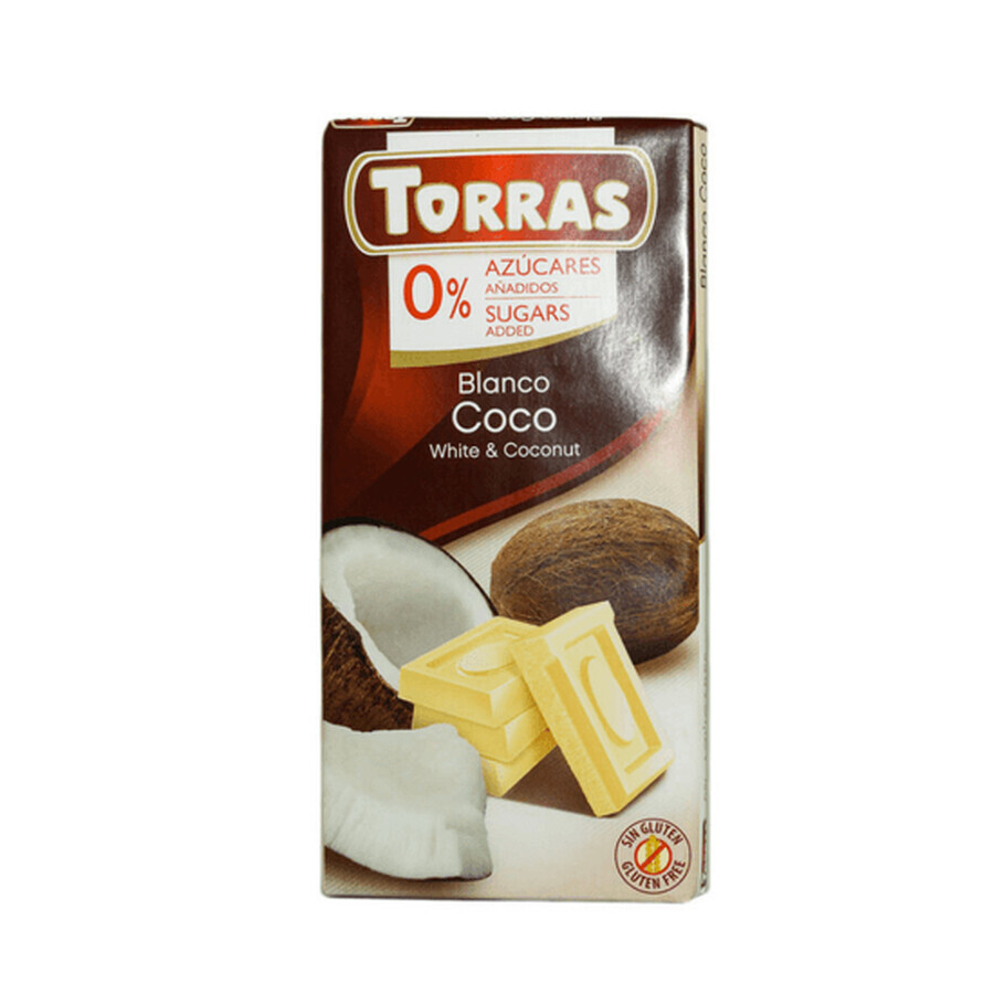 Cioccolato bianco con cocco e dolcificante, 75 g, Torras