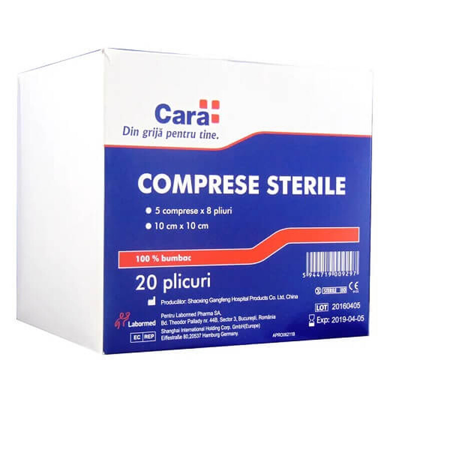 Sterile 10x10 cm Pads, Cara, 20 Beutel/Karton, Labormed