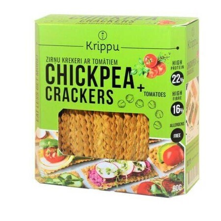 Glutenfreie Bio-Cracker mit Kichererbsen und Tomaten, 80 g, Krippu