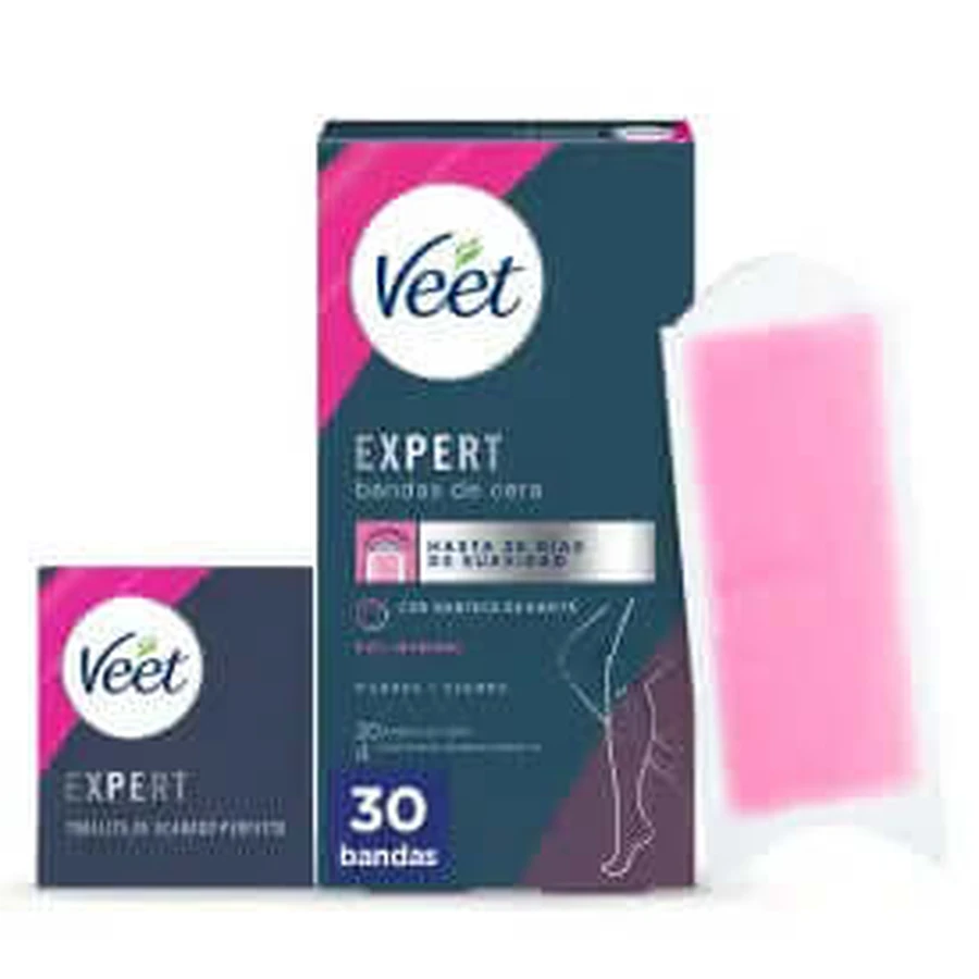 Veet Expert Enthaarungs-Kaltwachsstreifen, mit Shea Butter, 30 Streifen