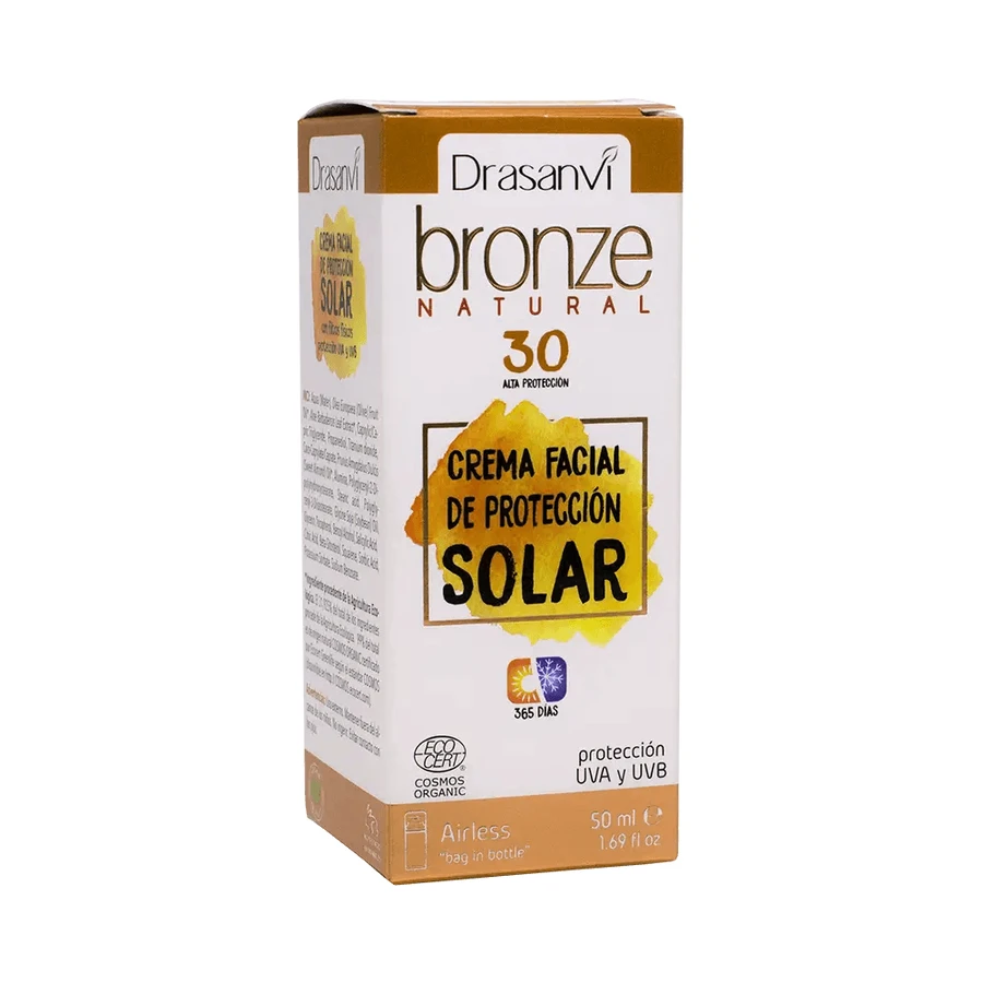 Drasanvi Bronze Natural SPF30 Crema Viso Protezione Solare Ecocert, 50 ml