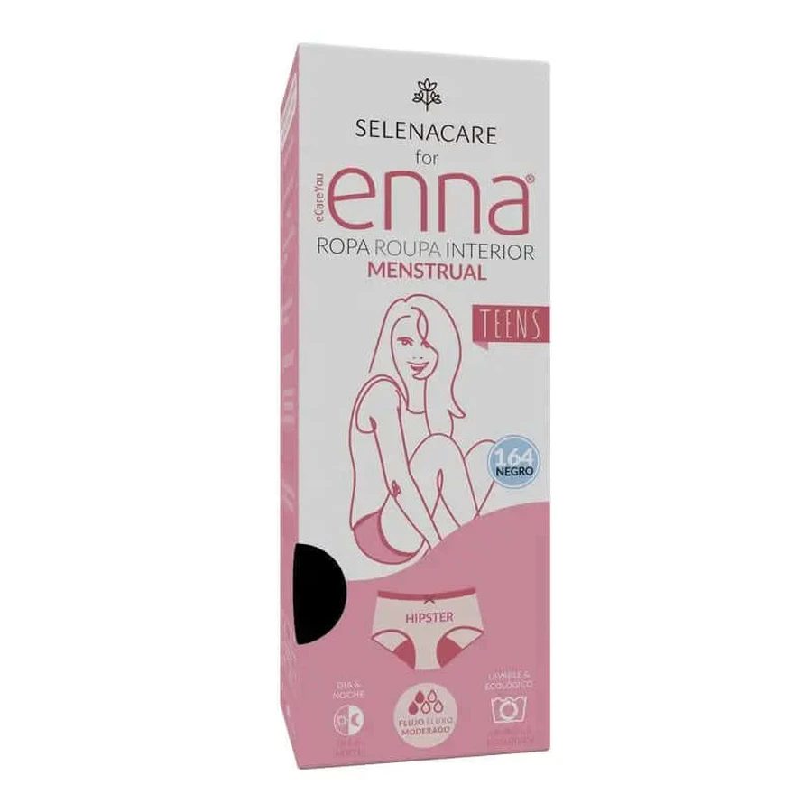 Enna Braga Menstrual Teens Hipster - Flujo Medio, 164 Cm, Negro