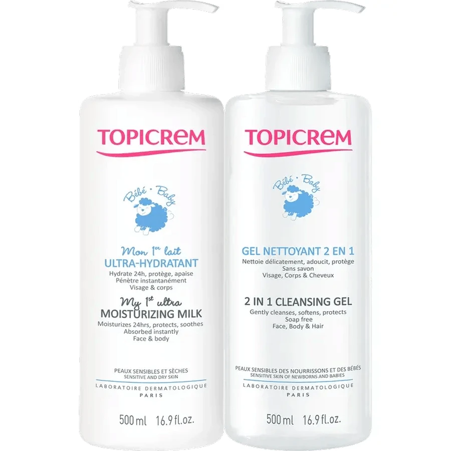 Pachet Topicrem Baby Ultra-Moisturising Milk 500 Ml + Gel de curățare 500 Ml