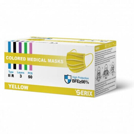 Mascarillas médicas desechables, Tipo IIR, 3 capas, 50 piezas, Amarillo, Serix