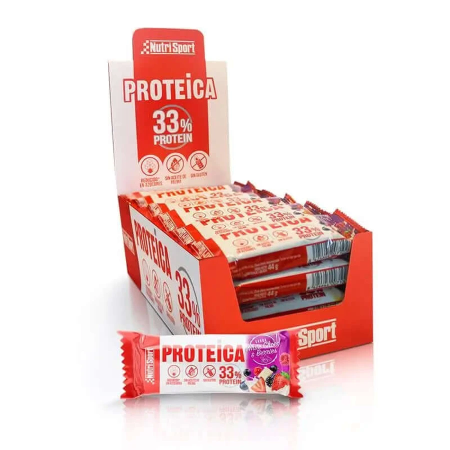 Nutrisport Protein-Riegel Weiße Schokolade-Rote Beeren Box 24 Stück.
