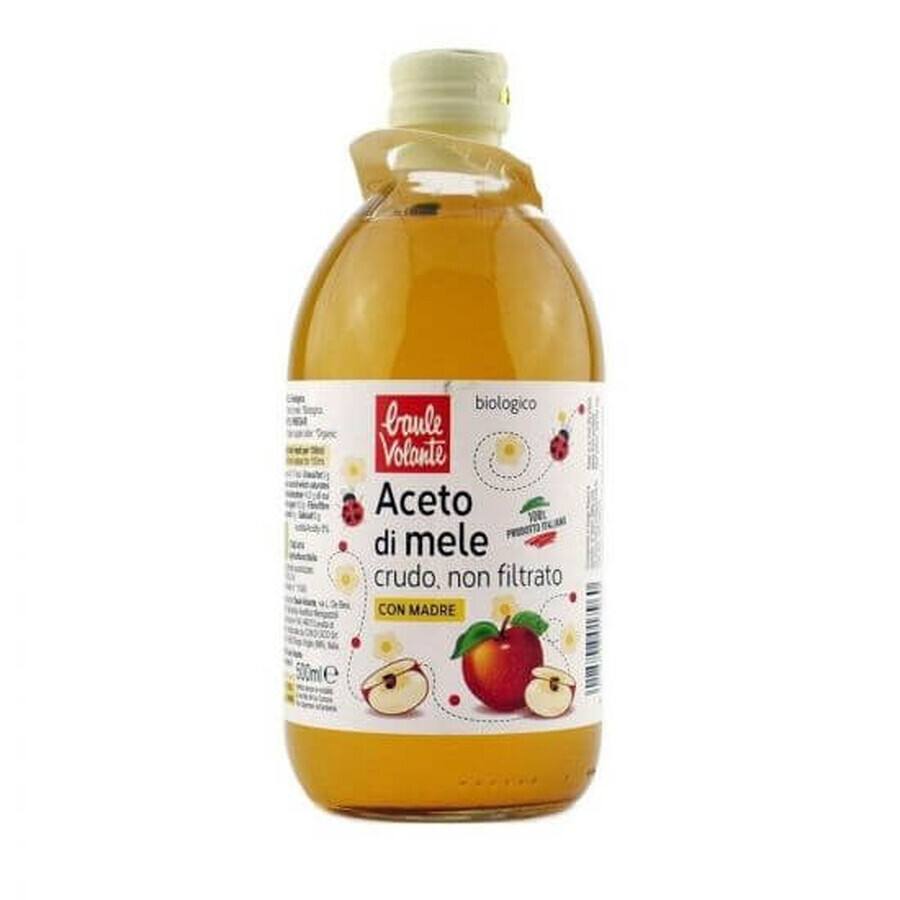 Aceto di mele biologico, crudo, non filtrato, 500ml, Baule Volante