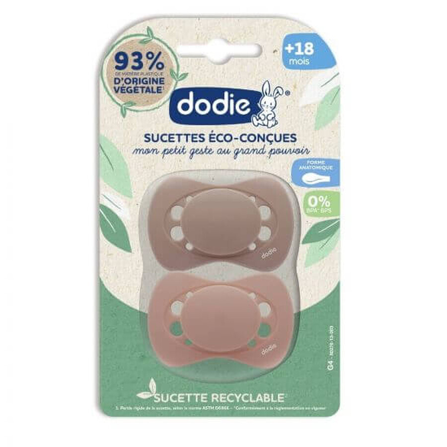 Set de 2 chupetes de diseño ecológico azul/rosa, +18 meses, Dodie