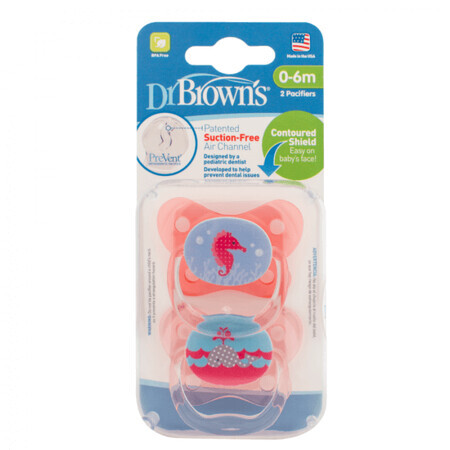 Set de 2 chupetes de silicona PreVent diseño Mariposa Rosa, 0-6 meses, Dr Brown`s