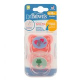 Set de 2 chupetes de silicona PreVent diseño Mariposa Rosa, 6-18 meses, Dr Brown`s