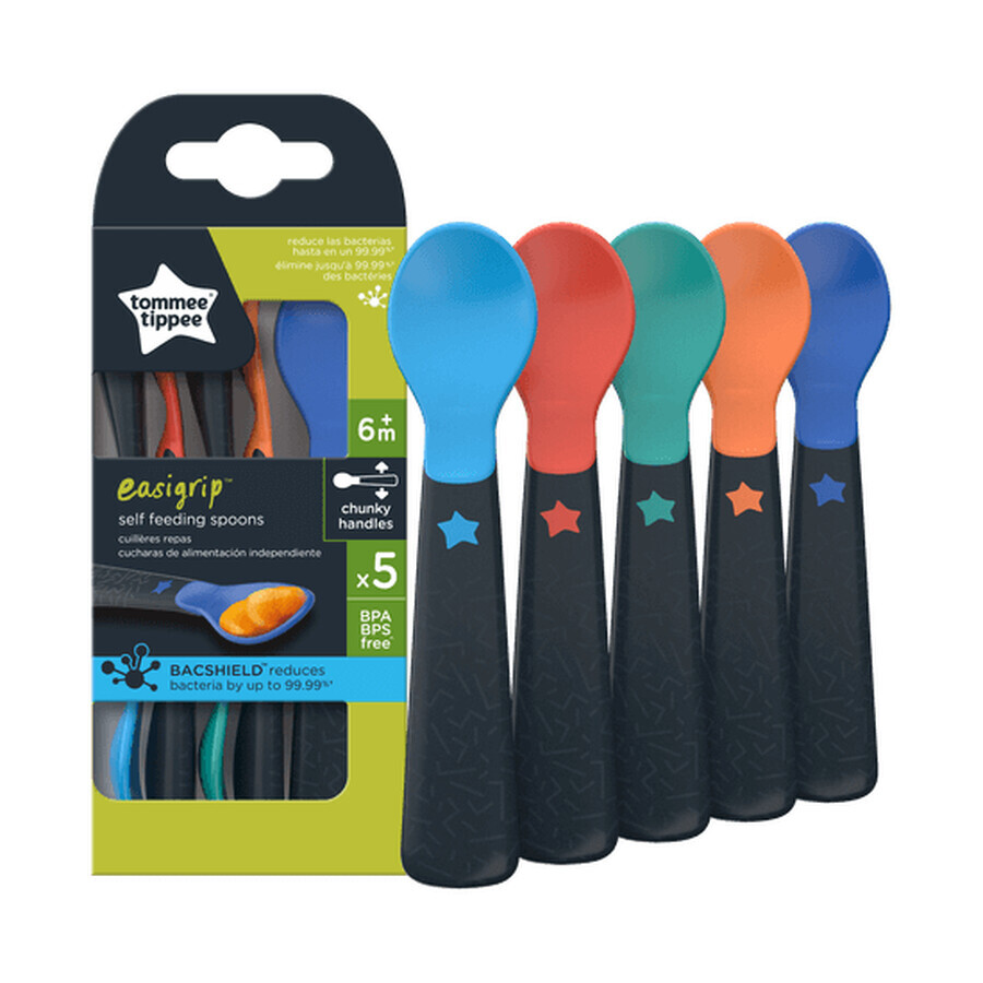 Set de 5 cucharas ergonómicas, +6 meses, multicolor, Tommee Tippee