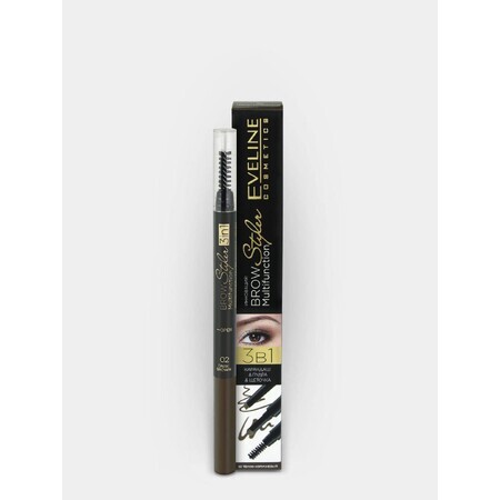 Matita per sopracciglia multifunzionale 3 in 1 Brow Styler, 02 Dark Brown, Eveline Cosmetics