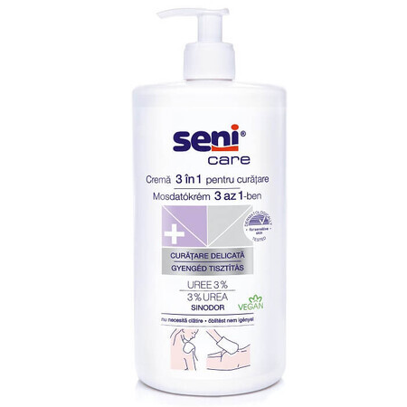 Crème 3 en 1 pour le nettoyage des peaux sensibles avec 3% d'urée, 1000 ml, Seni Care