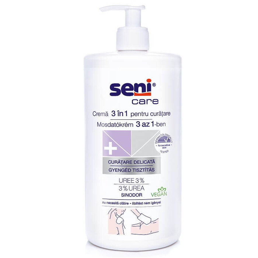 Crème 3 en 1 pour le nettoyage des peaux sensibles avec 3% d'urée, 1000 ml, Seni Care