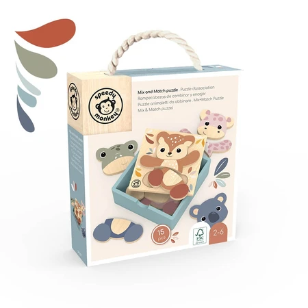Puzzle din lemn Mix & Match, Speedy Monkey