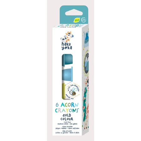 Set di 6 pastelli a cera a forma di ghianda, Haku Yoka - colori freddi