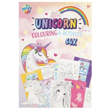 Libro de actividades para colorear, unicornios, A4, 64 páginas, Moxy