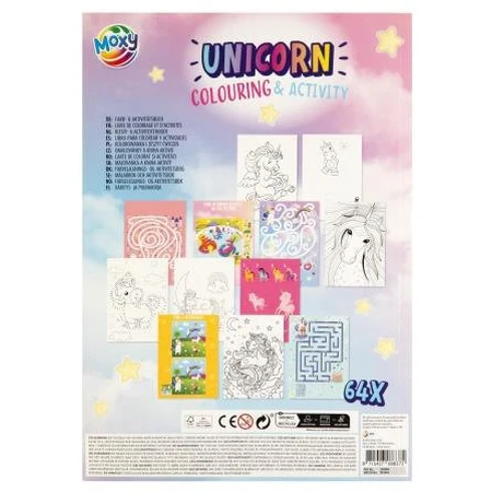 Libro de actividades para colorear, unicornios, A4, 64 páginas, Moxy