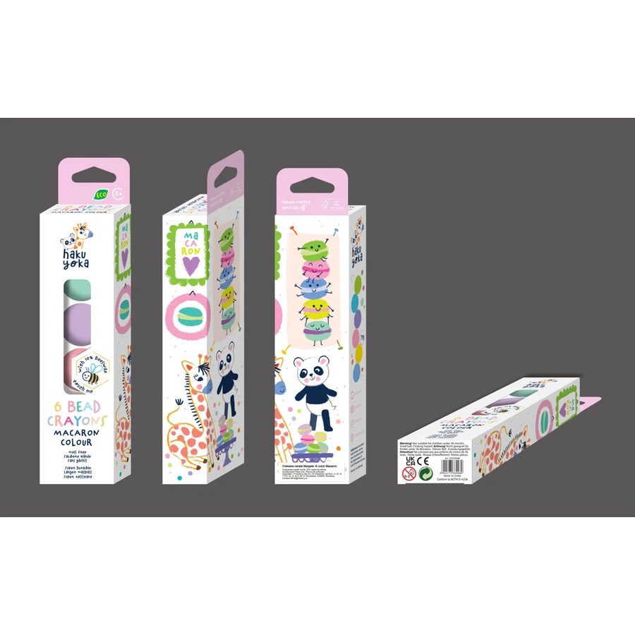 Set di 6 pastelli a cera con perline, Haku Yoka - Colori Macarons