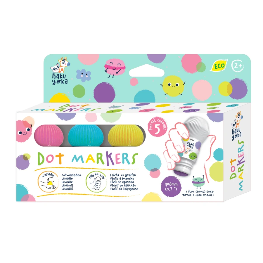 Set de 5 marqueurs lavables - couleurs pastel, Haku Yoka