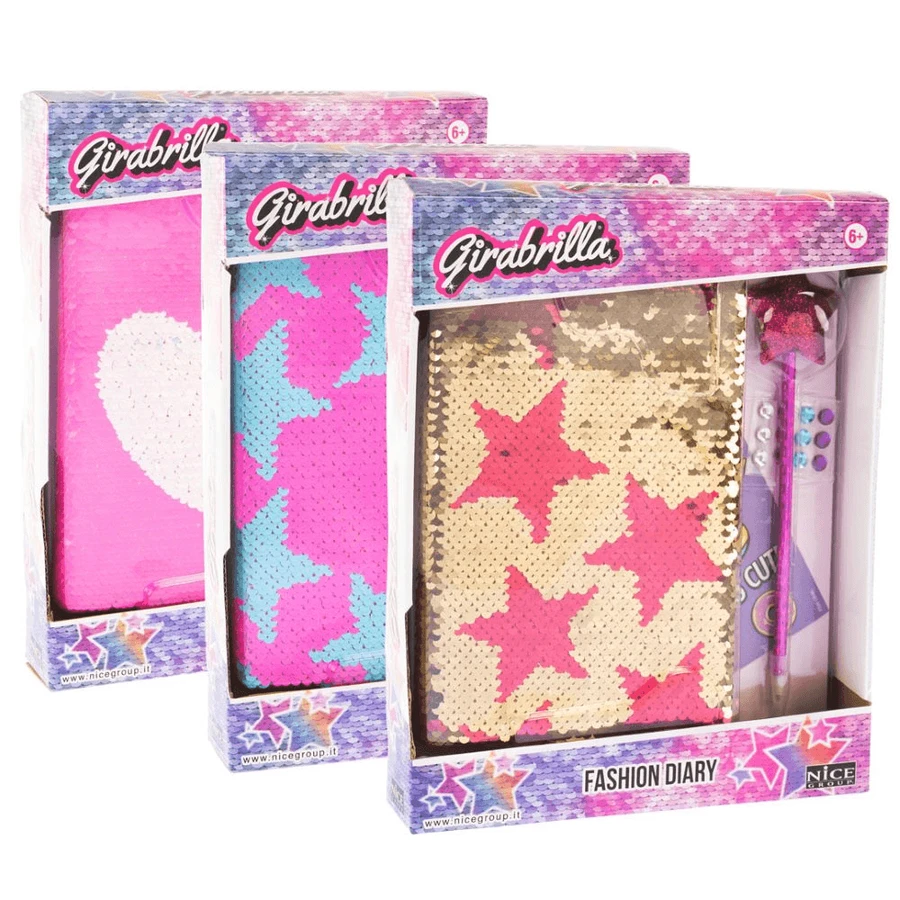 Girabrilla Fashion Diary - Agenda réversible avec paillettes et stylo