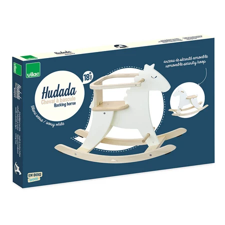 Wooden rocking horse with safety bar - ivory white - Vilac