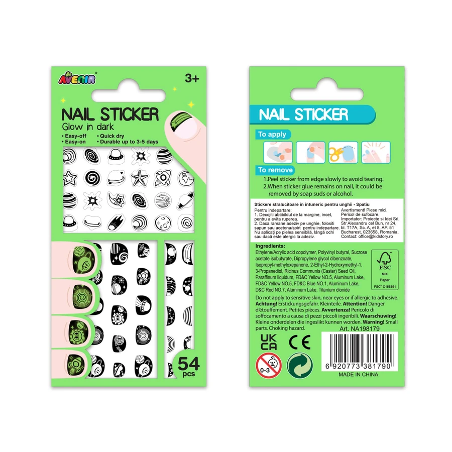 Fosforescerende nagelstickers - glow in the dark - Ruimte
