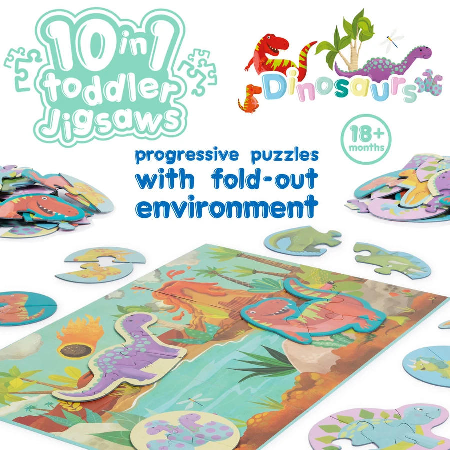 Puzzle progressivo per bambini 10 in 1, Boppi - Dinosauri